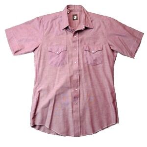 VTG Karman Western Shirt Mens Large Red W White Pearl Snaps USA Made XLong Tail